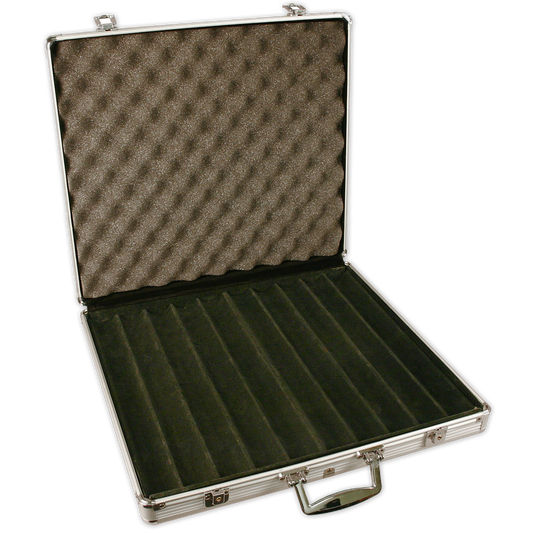 Interior view of 1000 chip capacity aluminum poker chips case
