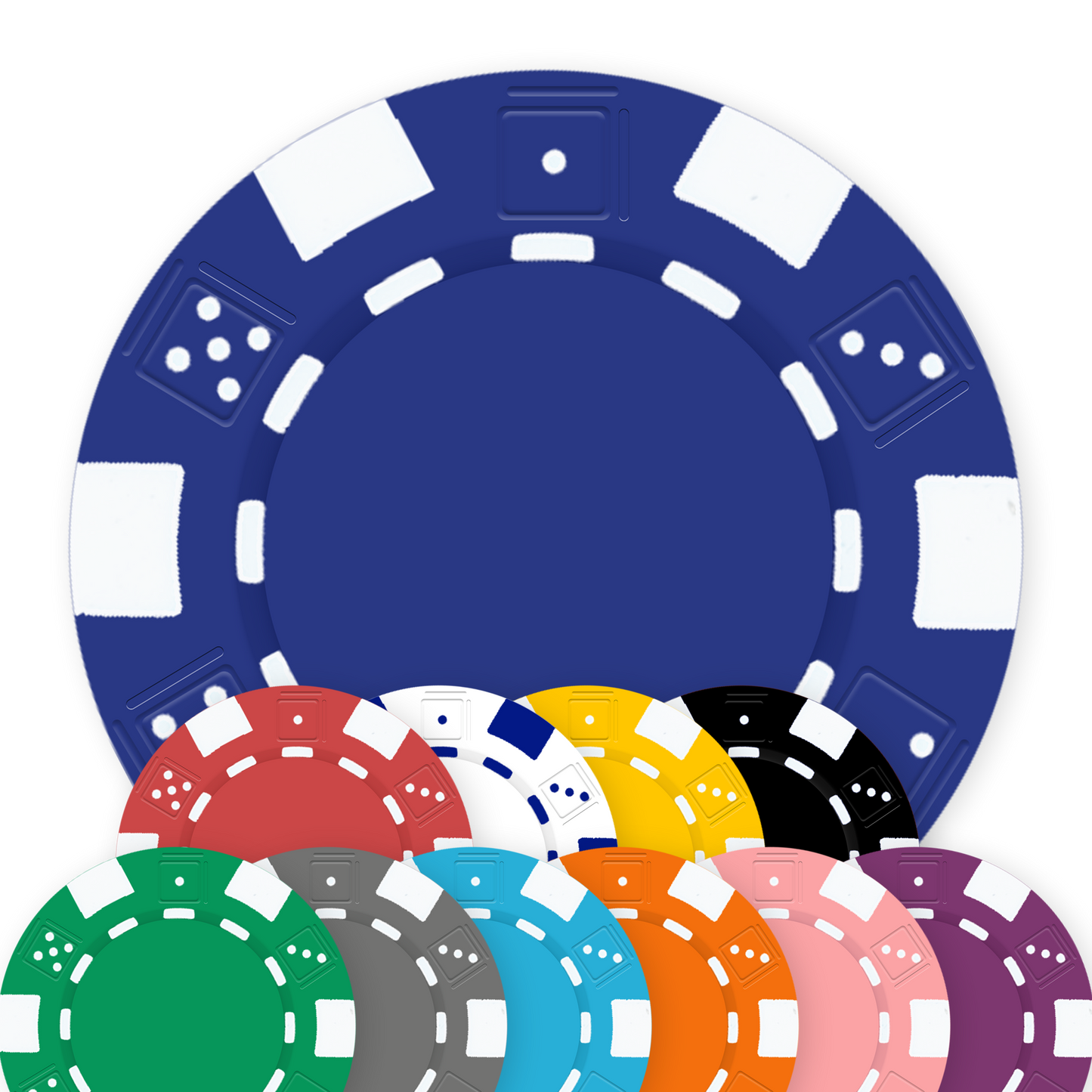 11 .5 gram clay composite poker chip with dice design, UV direct print & foil-stamp ready - 11 colors