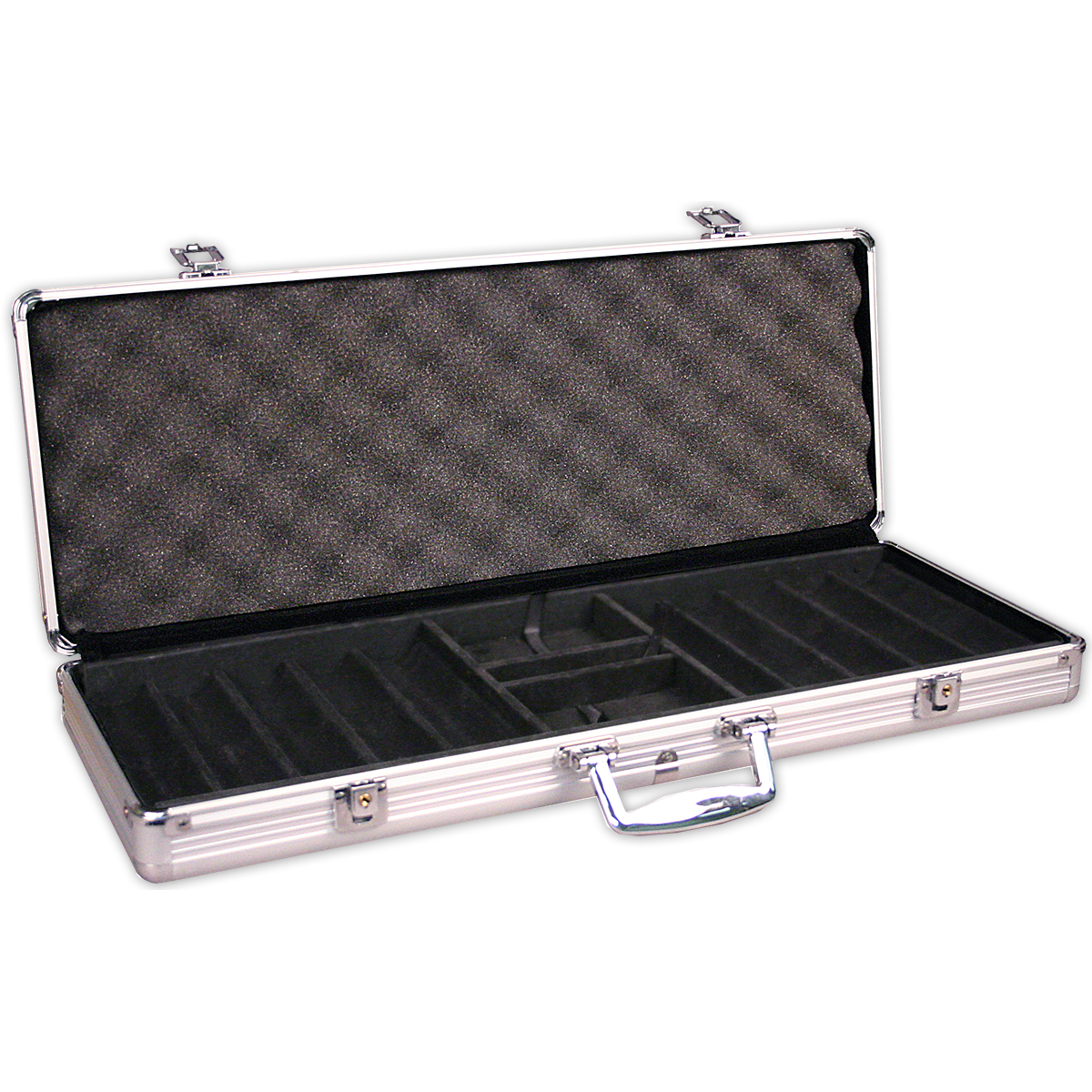 Interior view of 500 chip capacity aluminum poker chips case