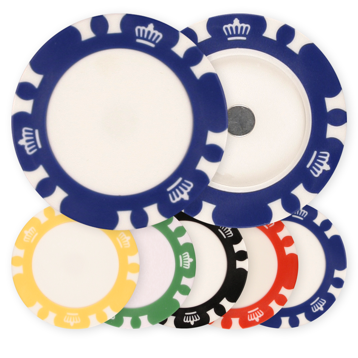 Magnetic poker chip golf ball marker holder for UV print - 5 colors