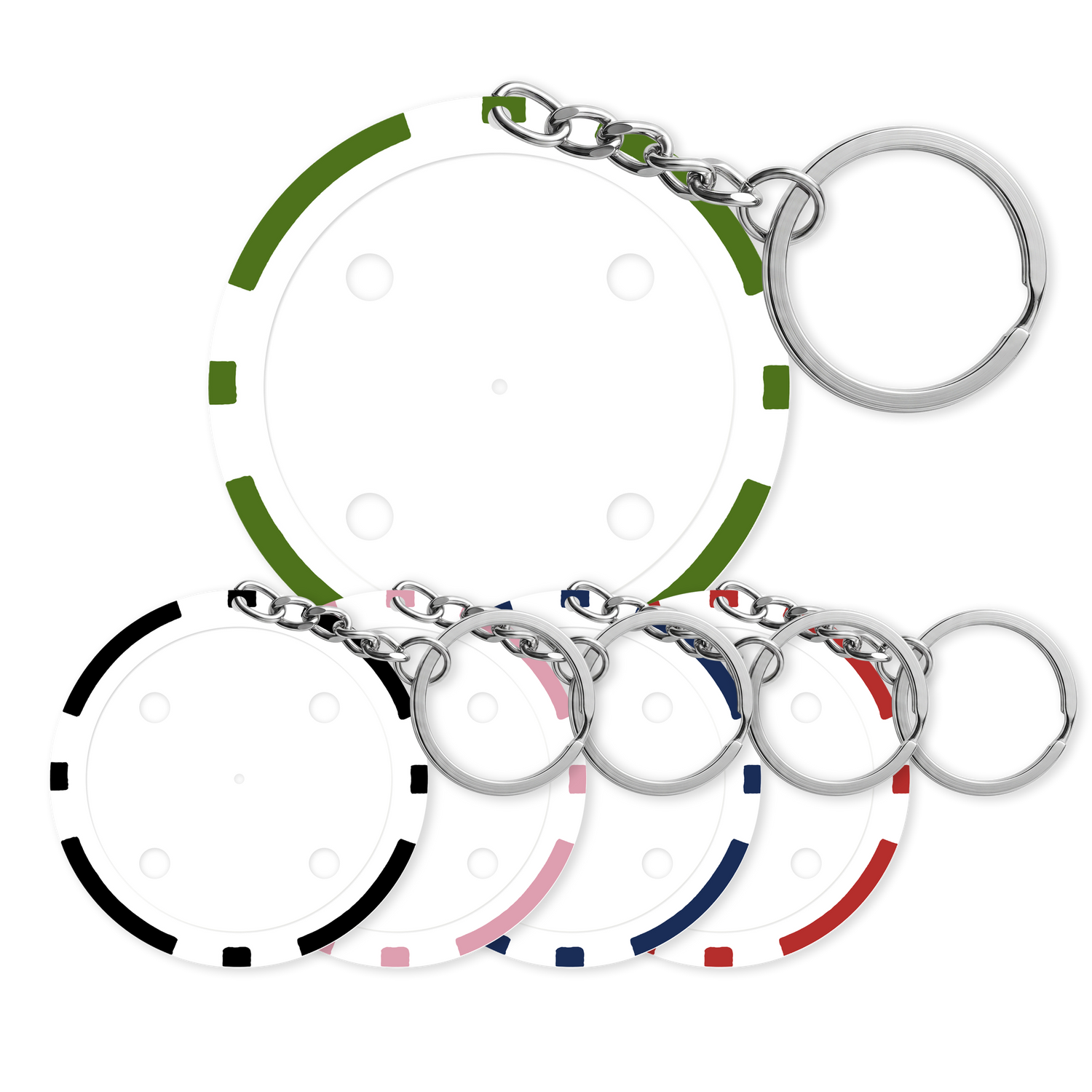 8-Stripe Poker Chip Keyrings in 5 colors 11.5g | Insert Ready