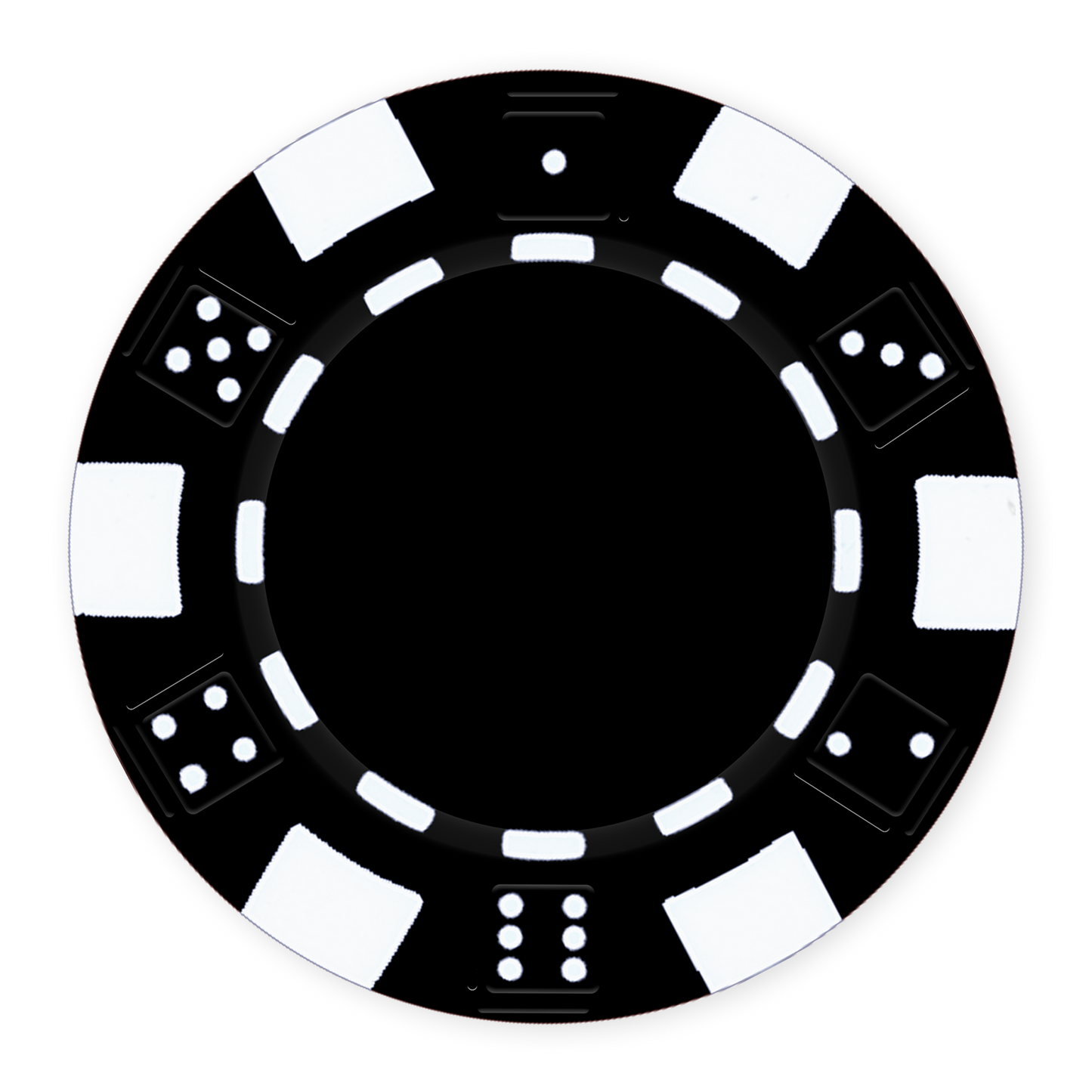 Black 11 .5 gram clay composite poker chip with dice design, UV direct print & foil-stamp ready