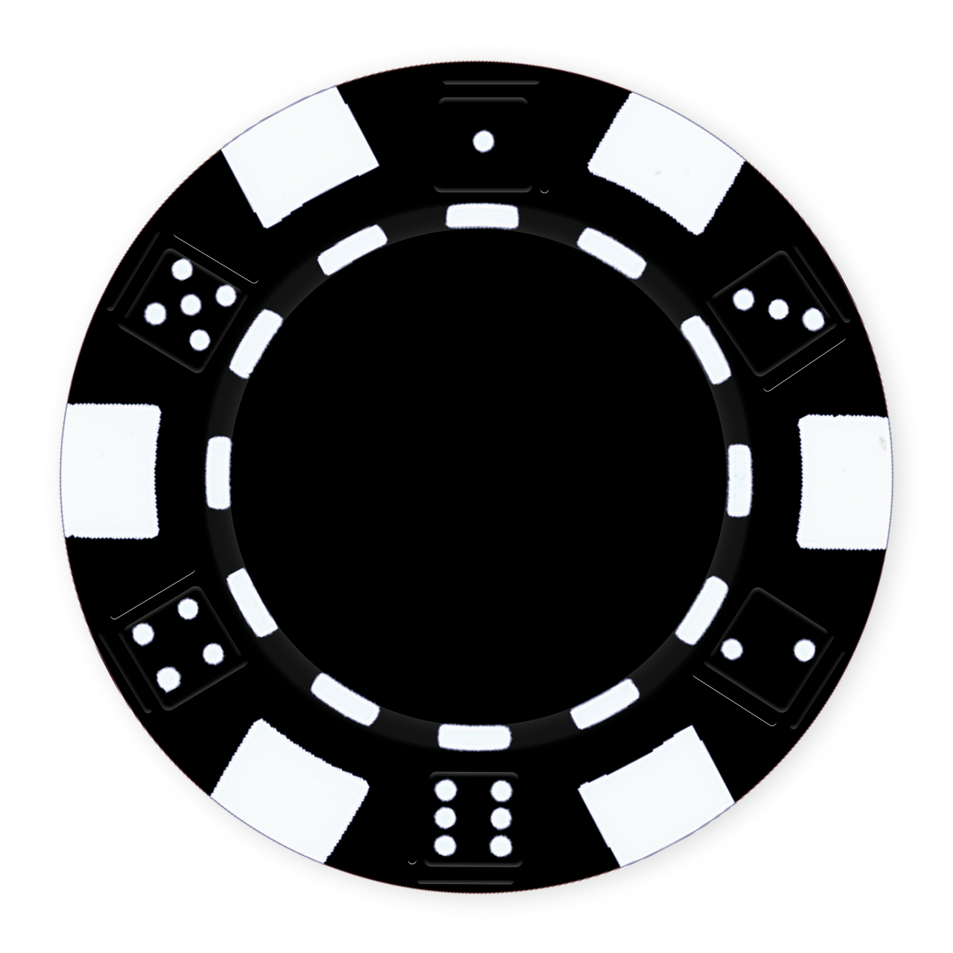 Black 11 .5 gram clay composite poker chip with dice design, UV direct print & foil-stamp ready