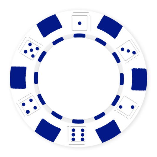 White 11 .5 gram clay composite poker chip with dice design, UV direct print & foil-stamp ready