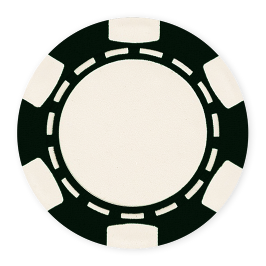 Black 11 .5 gram clay composite poker chip with classic 6-spot design - UV direct print & foil-stamp ready