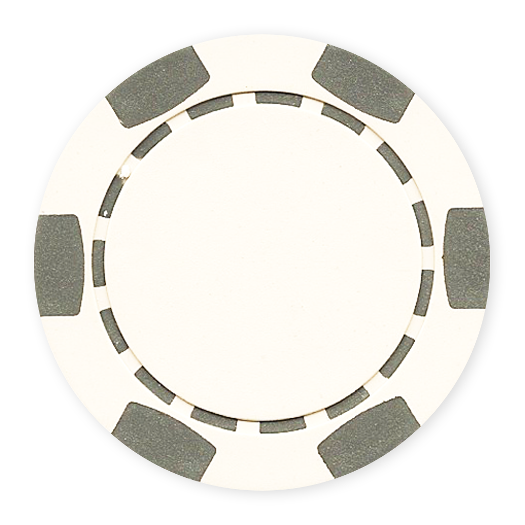 White 11 .5 gram clay composite poker chip with classic 6-spot design - UV direct print & foil-stamp ready