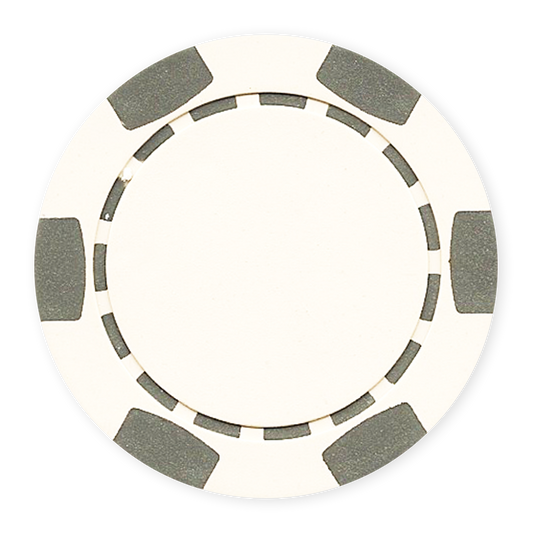 White 11 .5 gram clay composite poker chip with classic 6-spot design - UV direct print & foil-stamp ready