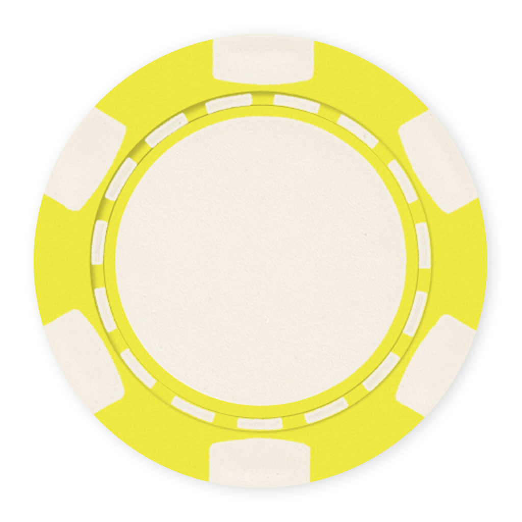 Yellow 11 .5 gram clay composite poker chip with classic 6-spot design - UV direct print & foil-stamp ready