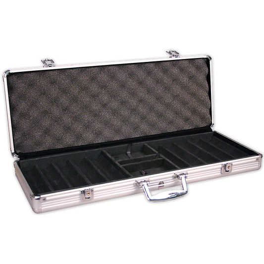 Interior view of 500 chip capacity aluminum poker chips case