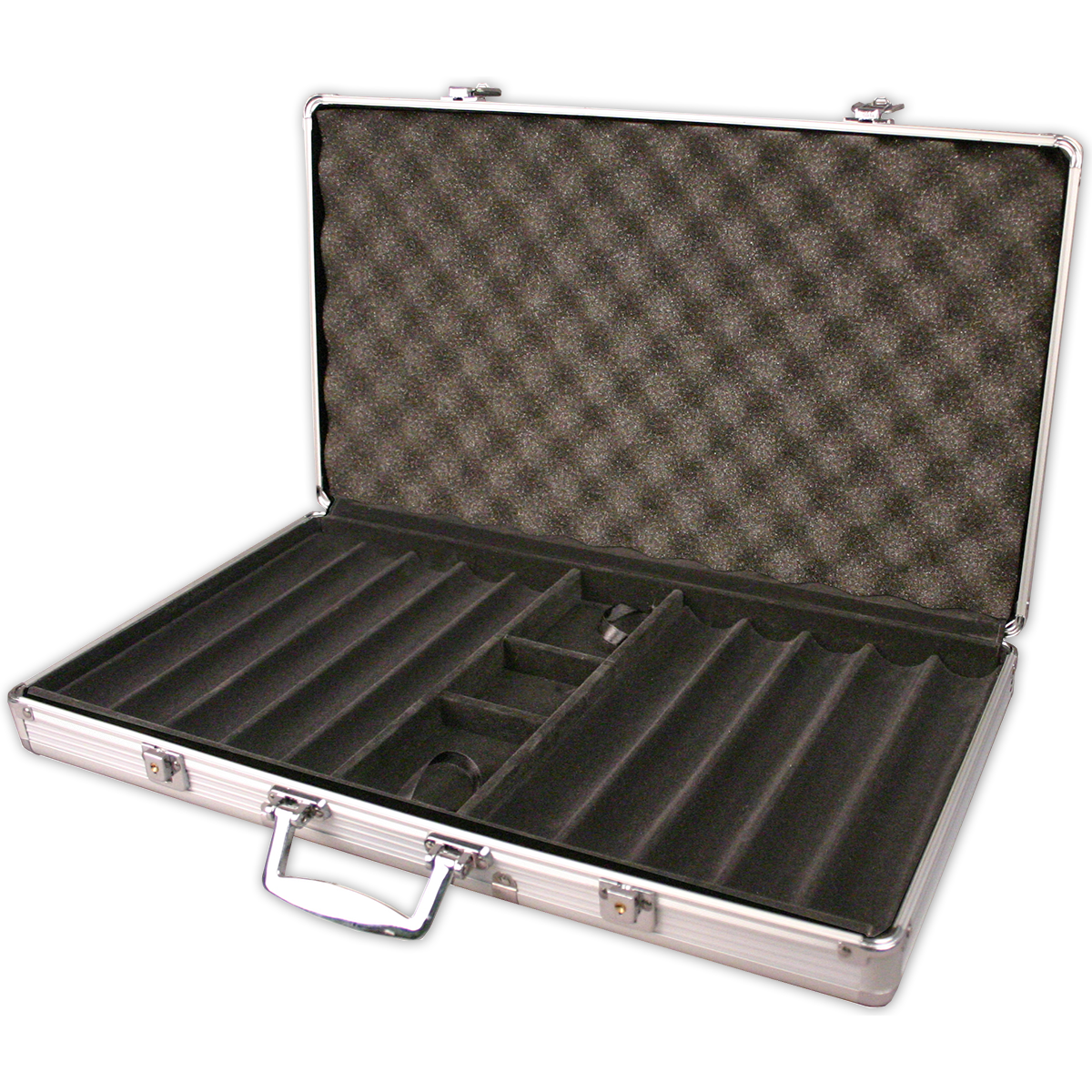 Interior view of 750 chip capacity aluminum poker chips case