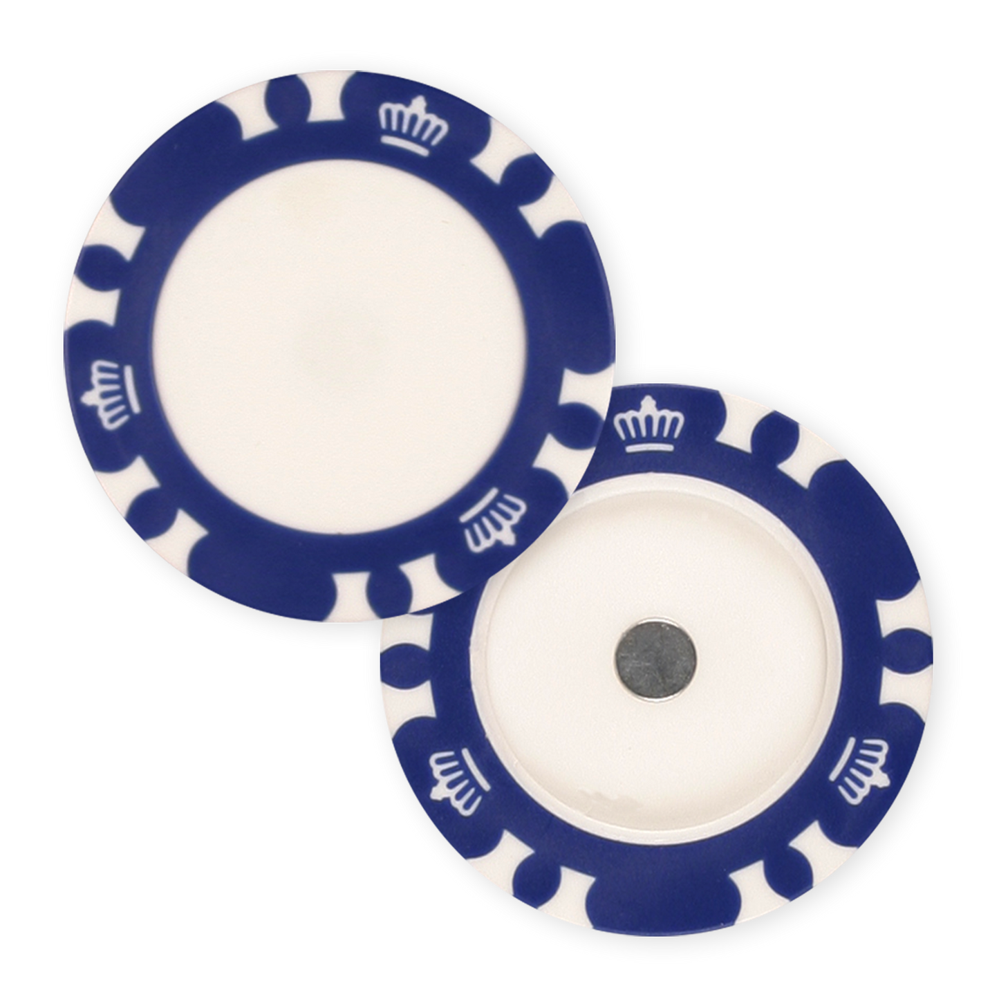 Magnetic blue poker chip golf ball marker holder for UV print