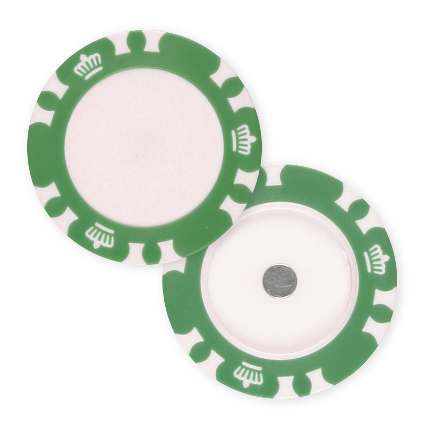 Magnetic green poker chip golf ball marker holder for UV print
