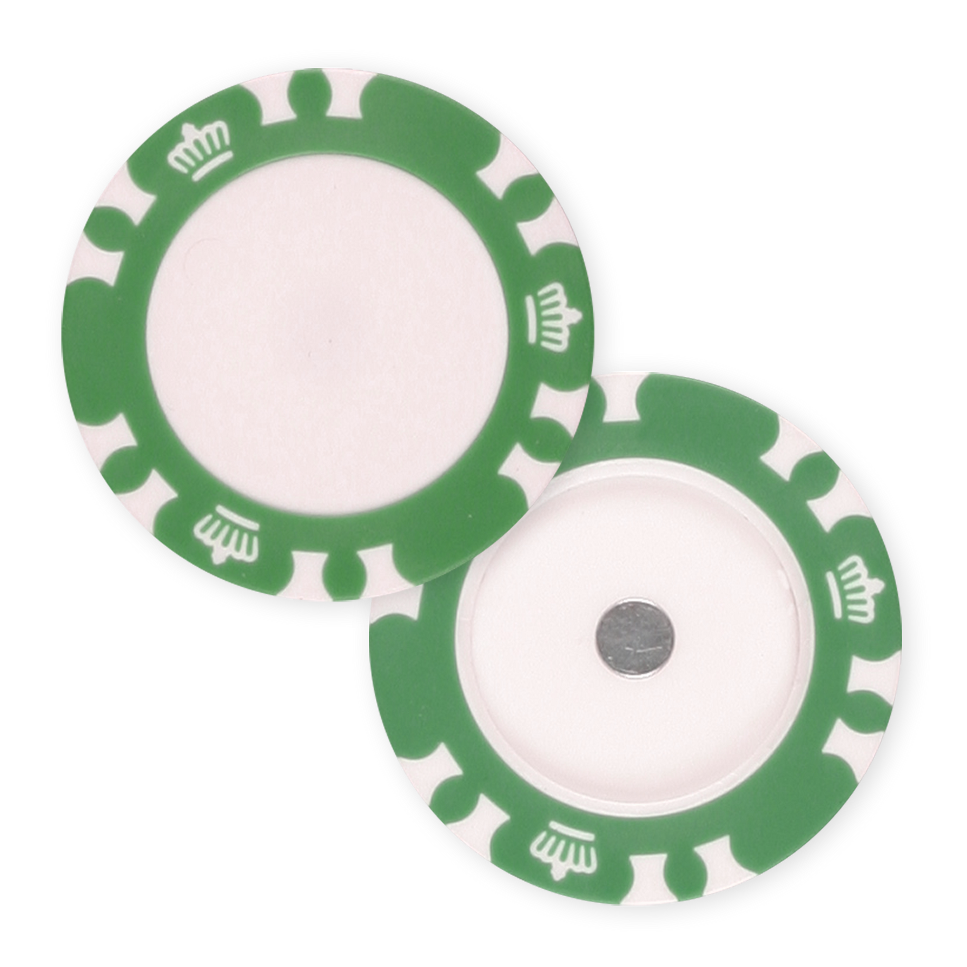 Magnetic green poker chip golf ball marker holder for UV print