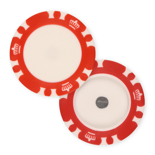 Magnetic red poker chip golf ball marker holder for UV print