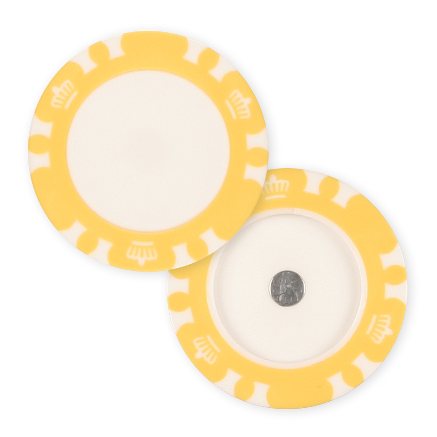 Magnetic yellow poker chip golf ball marker holder for UV print