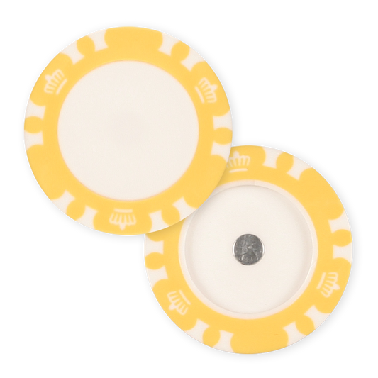 Magnetic yellow poker chip golf ball marker holder for UV print